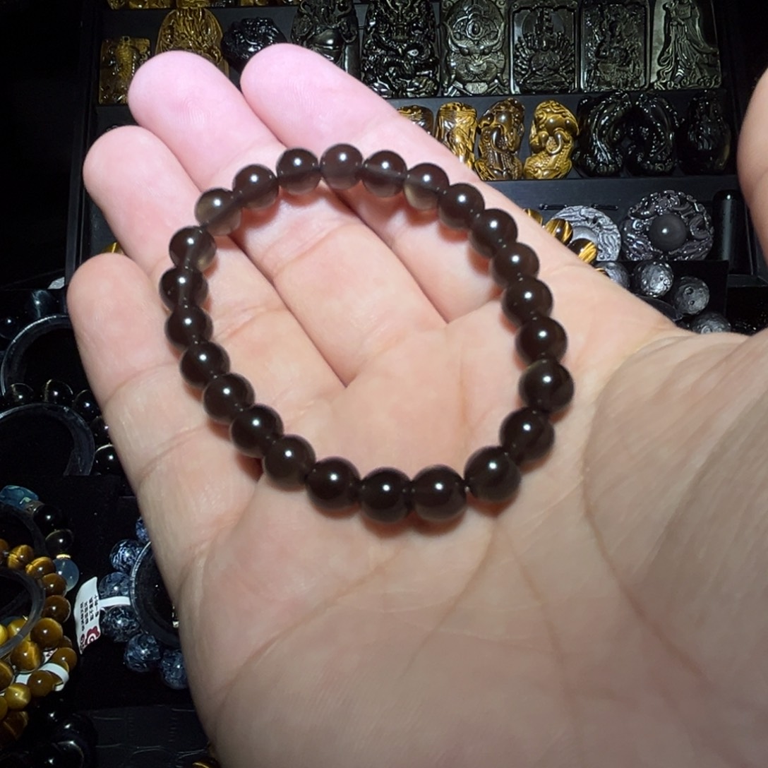 未镶嵌黑曜岩手链捡****神天然冰彩黑曜石8mm