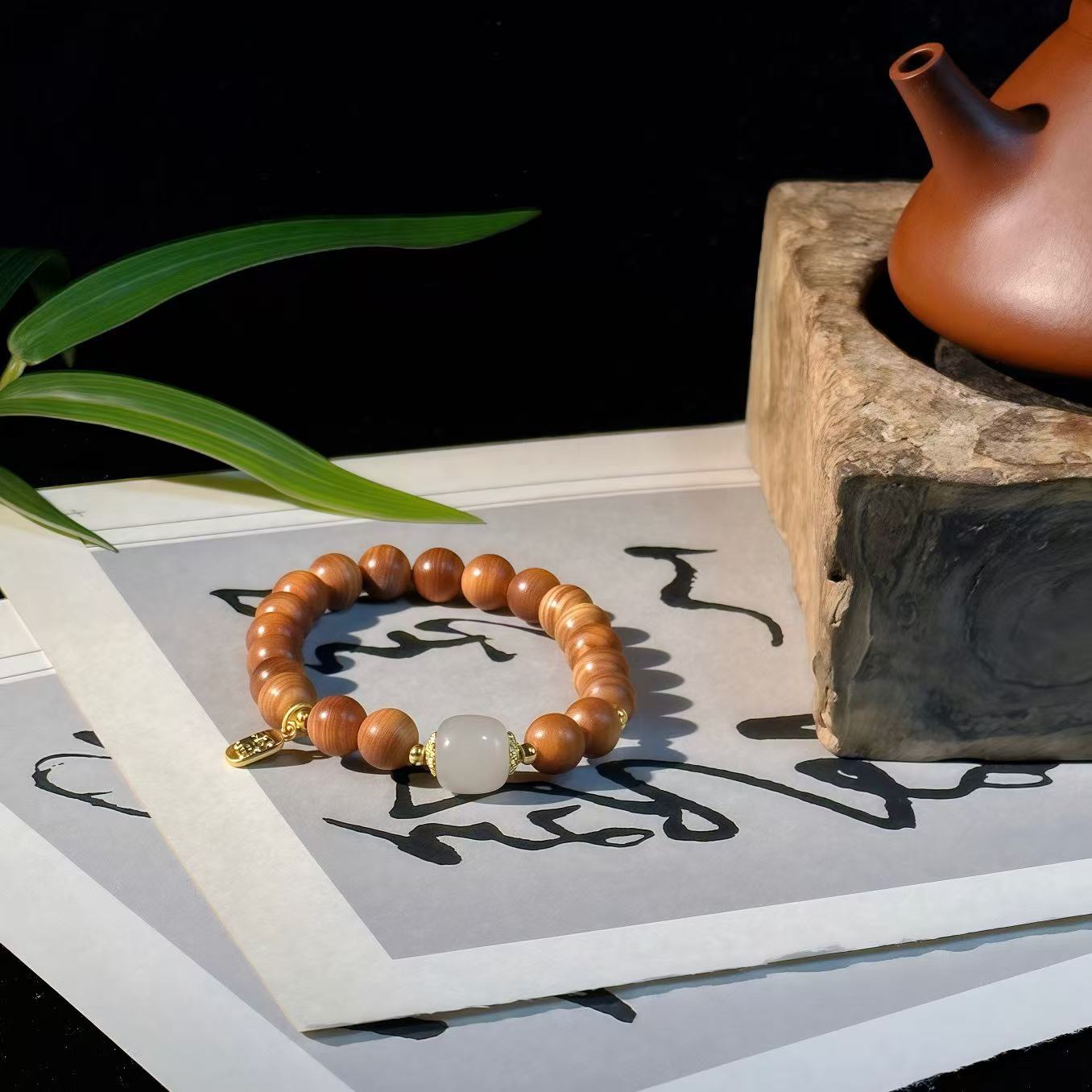 崖柏木高油料8mm手串手链福牌款 森系男女念珠木手串