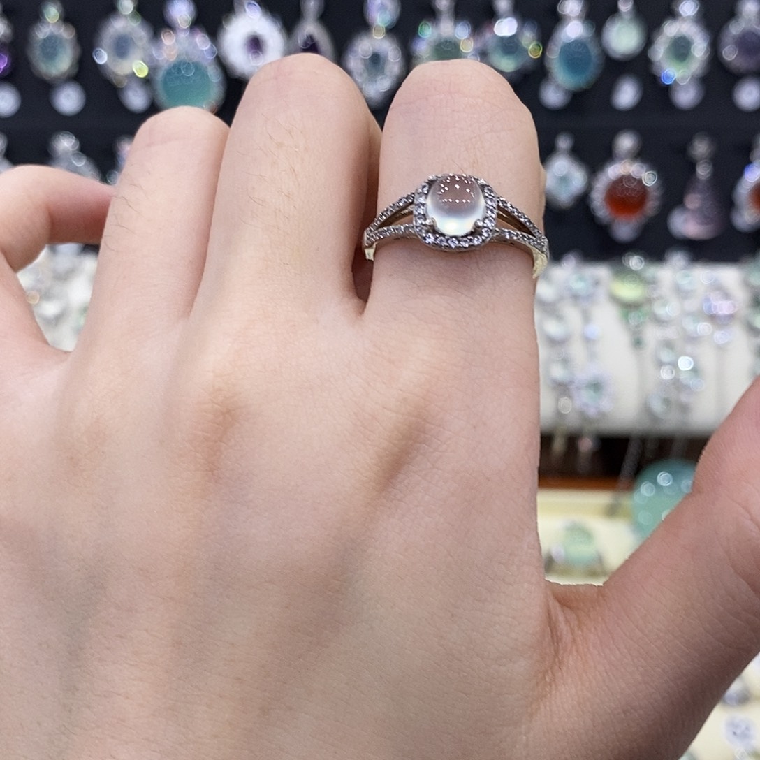 蛇纹石玉银S925镶嵌戒指