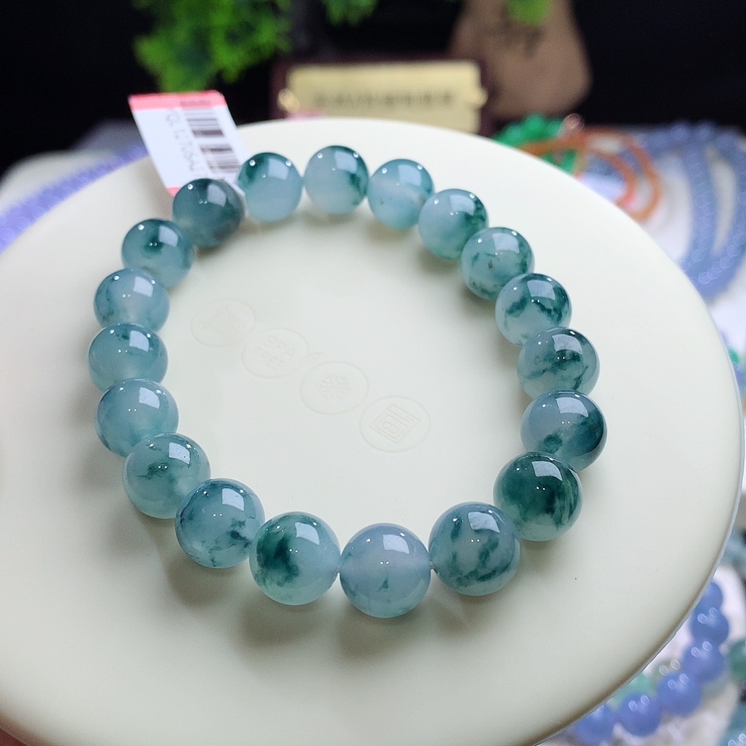 未镶嵌手串翡翠强推！卡10mm水墨丹青烟雨江南意境感！