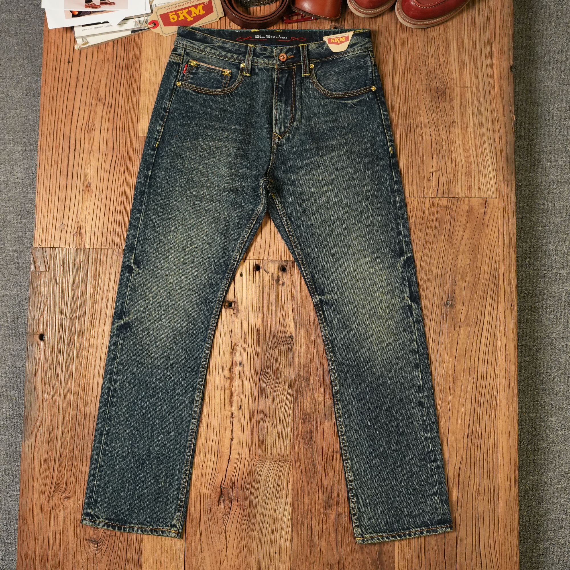 KM8015赤耳丹宁牛仔裤秋冬新款美棉16oz男士复古经典直筒501版型