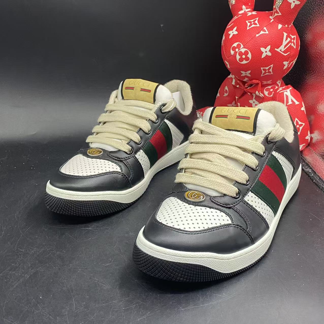 99新 GUCCI/古驰 【聚星优选】潮鞋黑白熊猫脏脏鞋40.5欧码wdf999