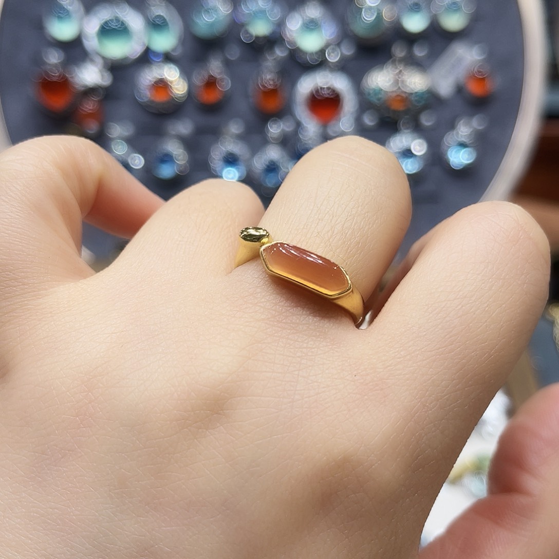 小***）蛇纹石玉银S925镶嵌戒指