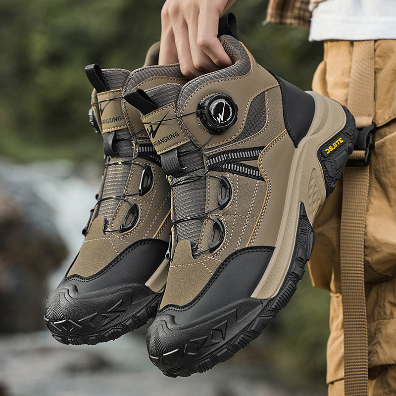 双星高帮男鞋春秋款黑色男士休闲皮靴运动防滑厚底工装劳保马丁靴