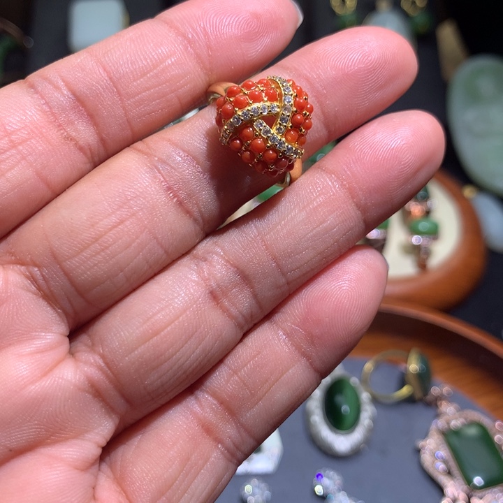 南红玛瑙戒指银S925镶嵌