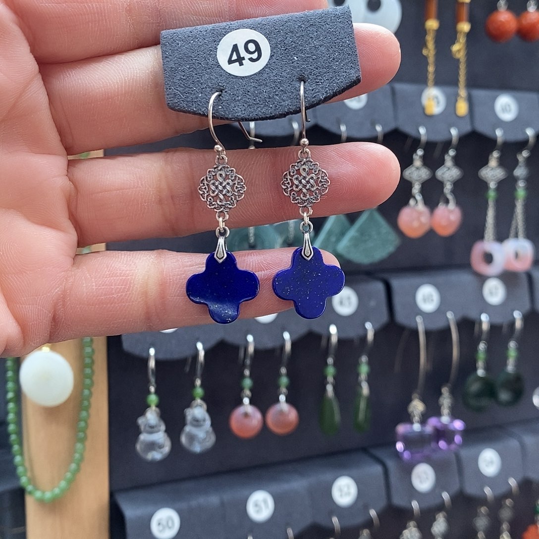 七***！青金石银S925镶嵌耳饰