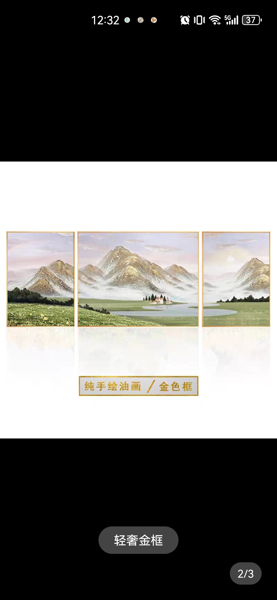 手绘油画客厅高级感沙发背景墙挂画大气轻奢三联风景日照金山挂画