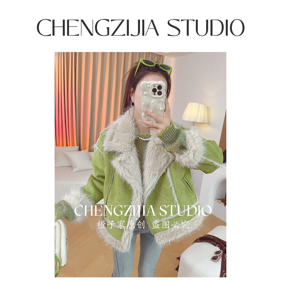 【裴诗婷】WT00086毛领流苏毛毛拼接短款外套08