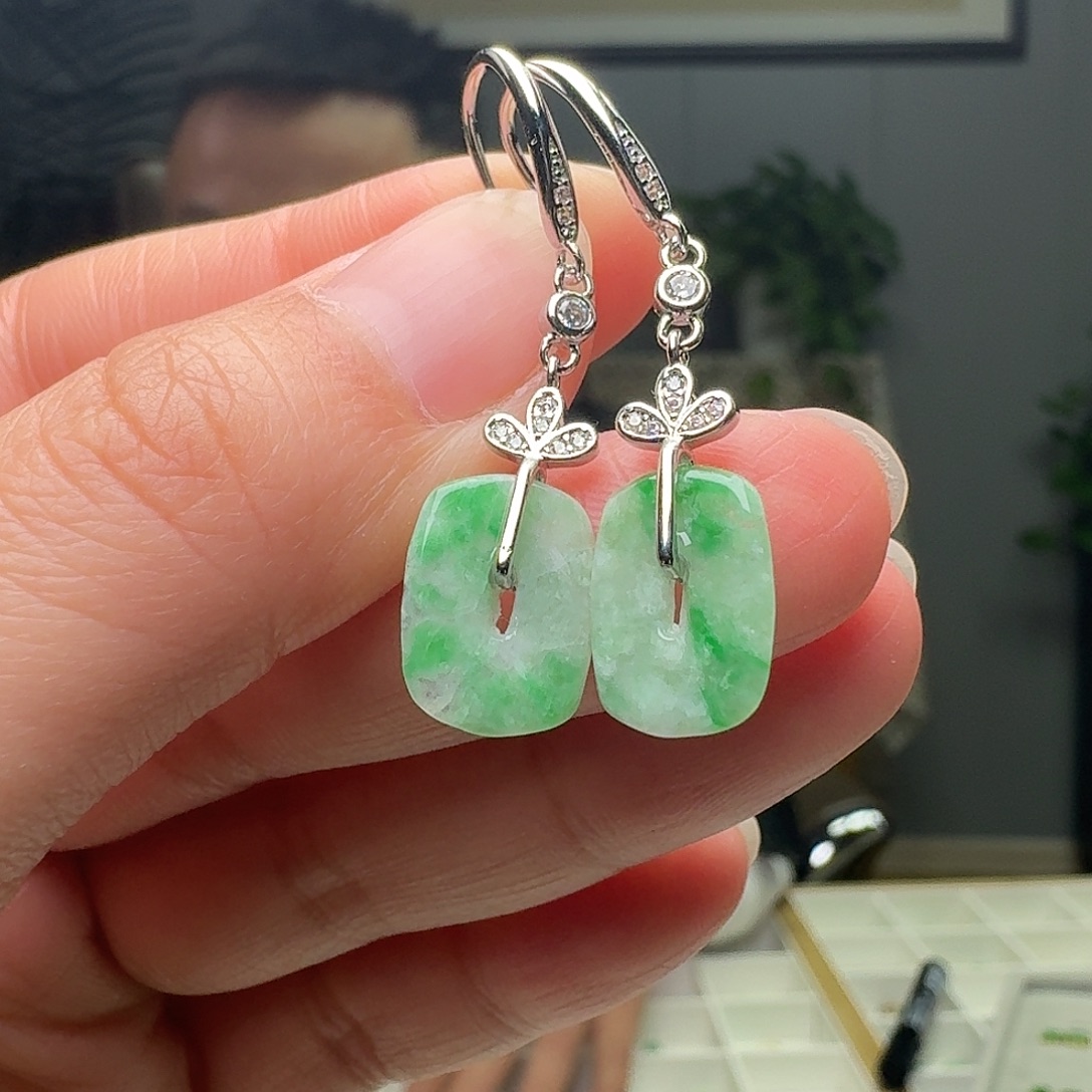 翡翠银S925镶嵌耳饰多样性发货其一