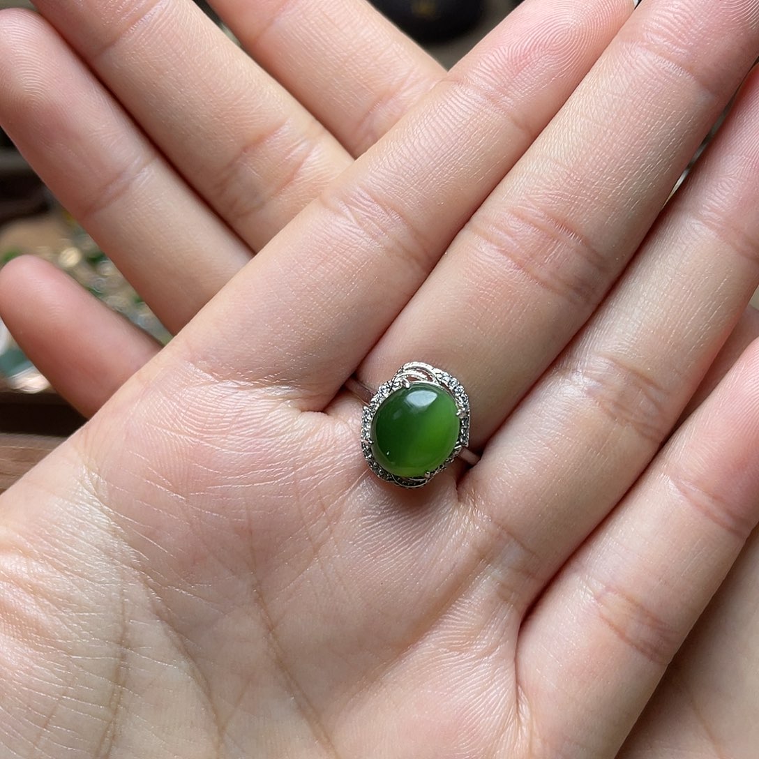 和田玉（碧玉）银S925镶嵌吊坠(赠链)戒指