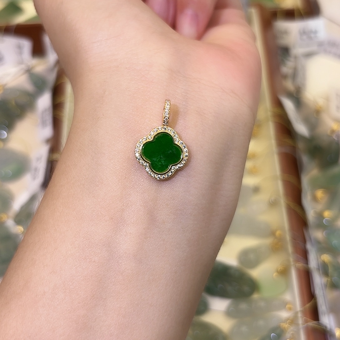 美***华翡翠银S925镶嵌颈饰四叶草