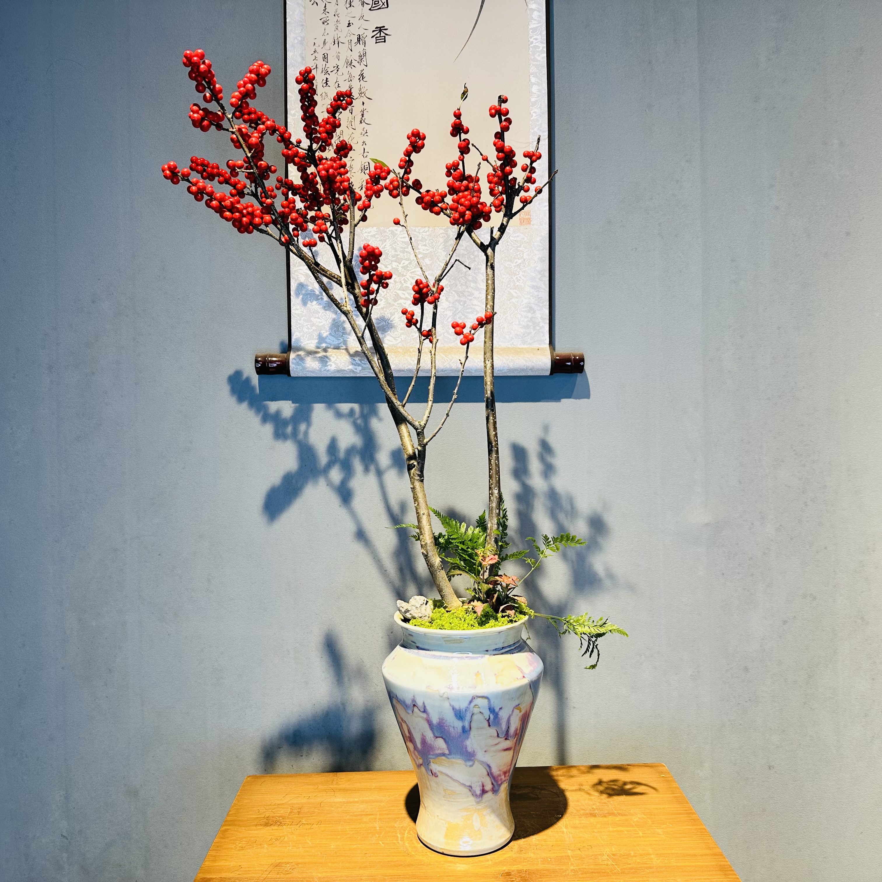 北美冬青绿植盆栽+彩绘陶瓷