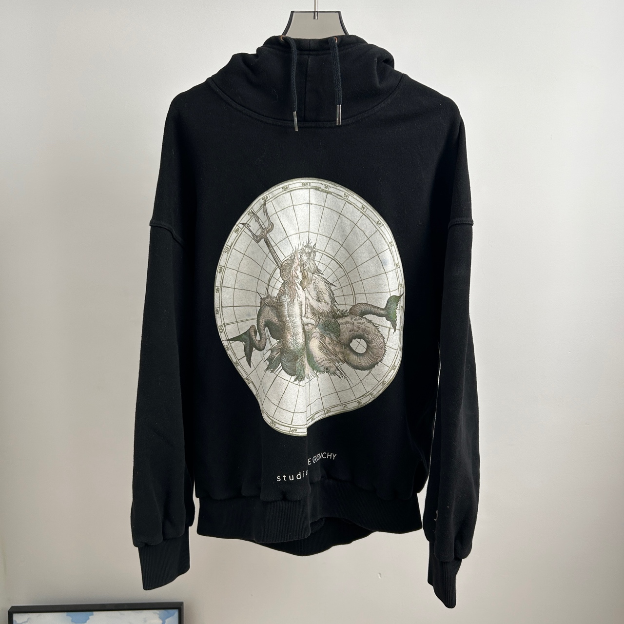 99新 Givenchy/纪梵希 黑色连帽印花卫衣 XS码 GM002345