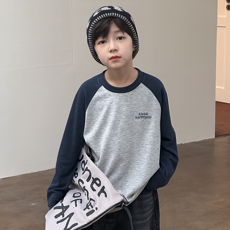 【依妈家】上新儿童时尚字母上衣男童冬拼色加绒T恤25H002