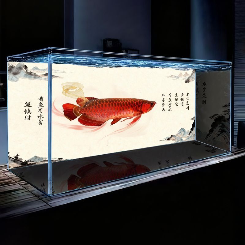 鱼缸背景贴纸立体高清个性定制鱼缸造景贴纸龙鱼文字贴纸