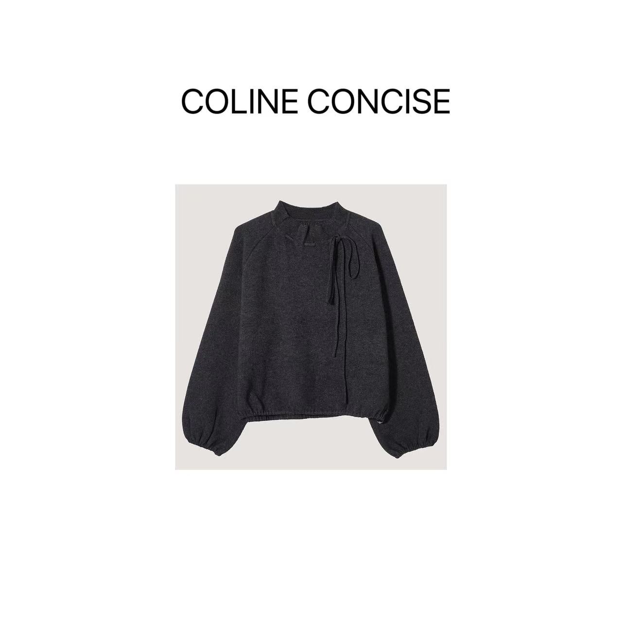 COLINE CONCISE 新款圆领抽绳长袖针织衫休闲上衣女25FW