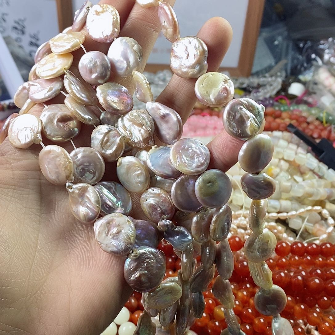 玛瑙/玉髓珠宝半成品未镶嵌一条天然珍珠巴洛克香槟紫饼子