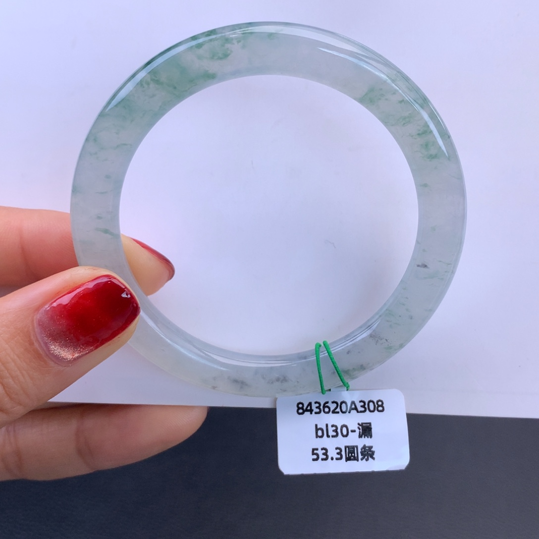 翡翠未镶嵌手镯冰飘花细圆条手镯