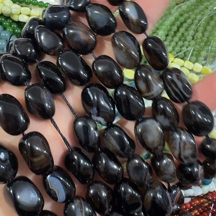 玛瑙/玉髓合金珠宝半成品一条大号黑玛瑙圆不定