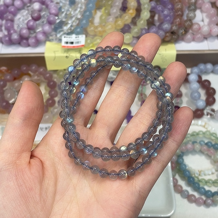 水晶手串未镶嵌卡5三圈灰月光