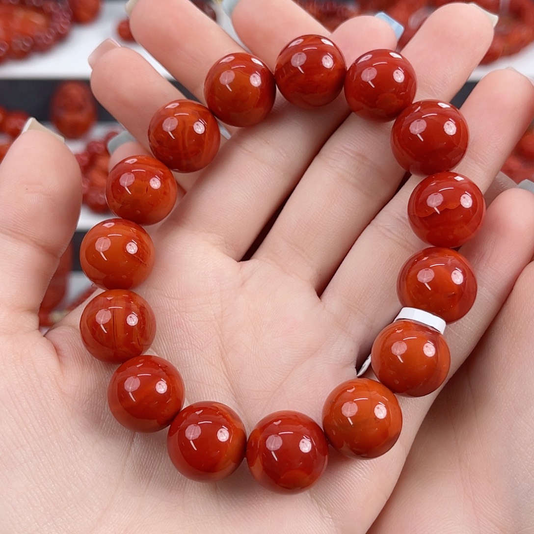 一***巴南红玛瑙未镶嵌瓦西柿子锦火焰满肉14mm手串