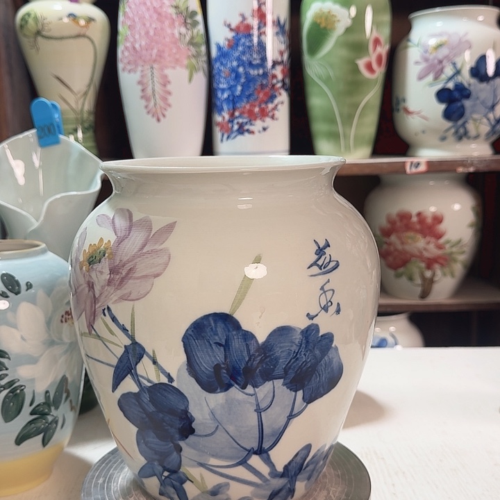 陶瓷陶瓷搞26口18.5青花荷花新款陶瓷陶瓷陶瓷