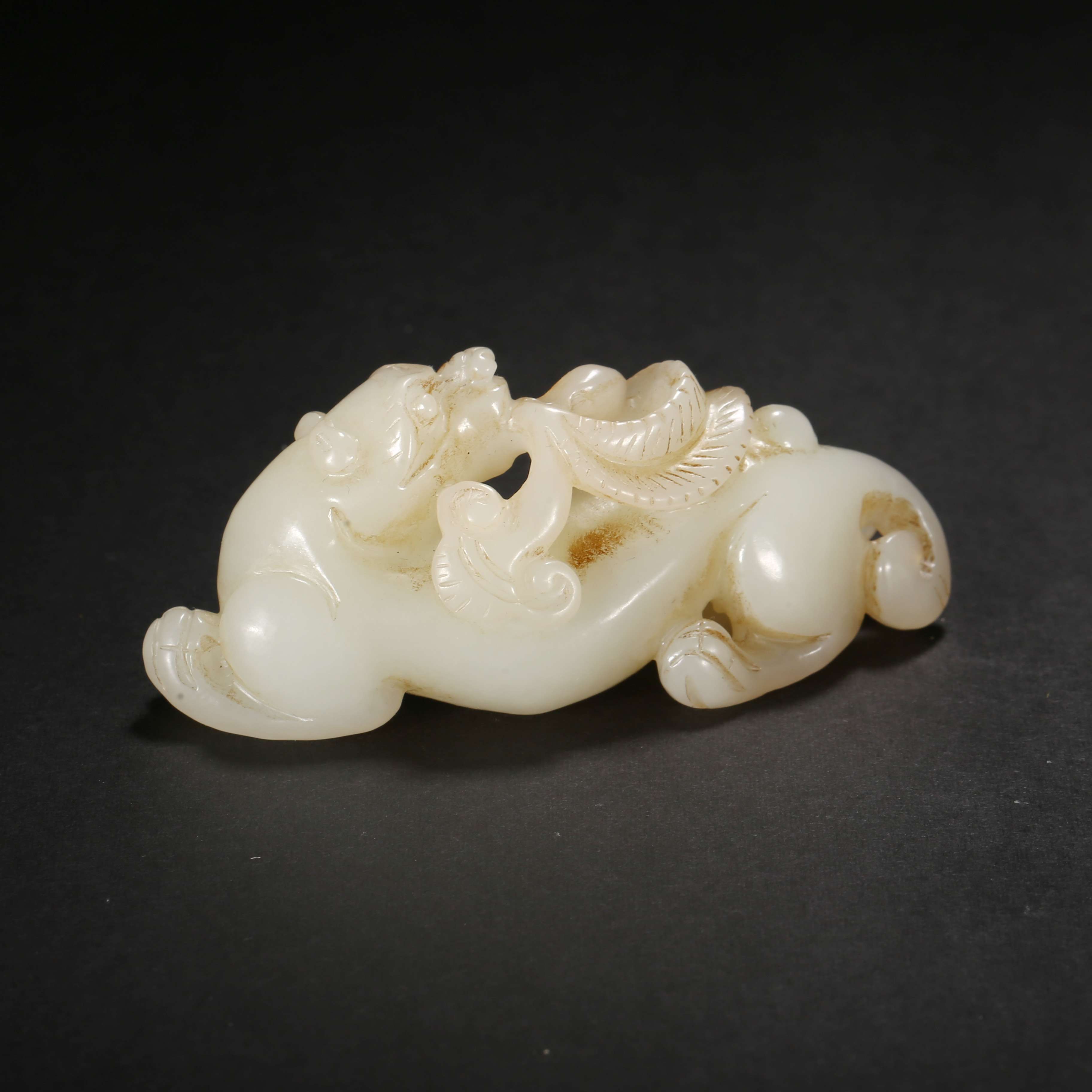 清代*兽衔灵芝玉坠/11LB3631/和田玉【北京文博】