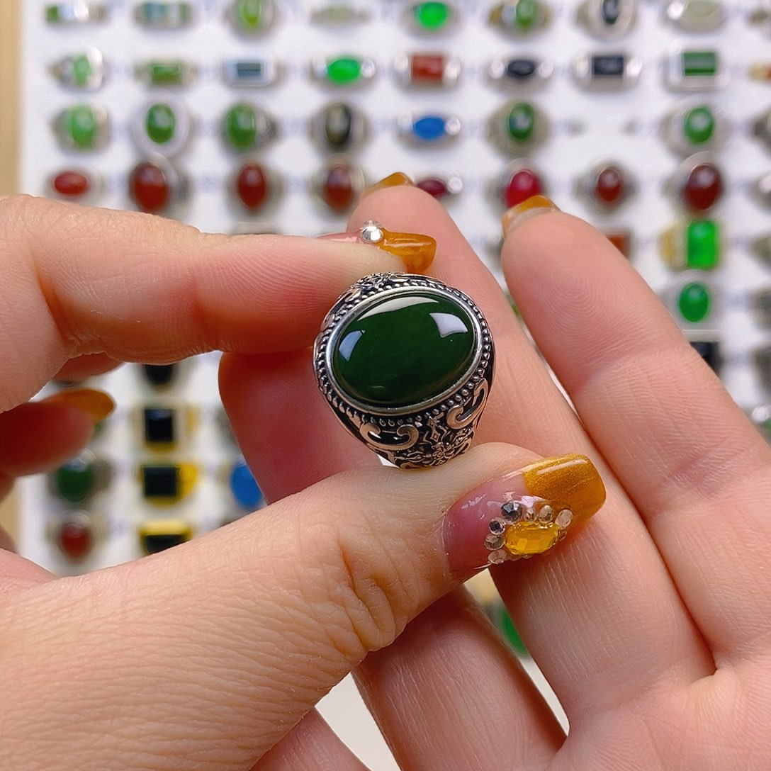 和田玉戒指银S925镶嵌