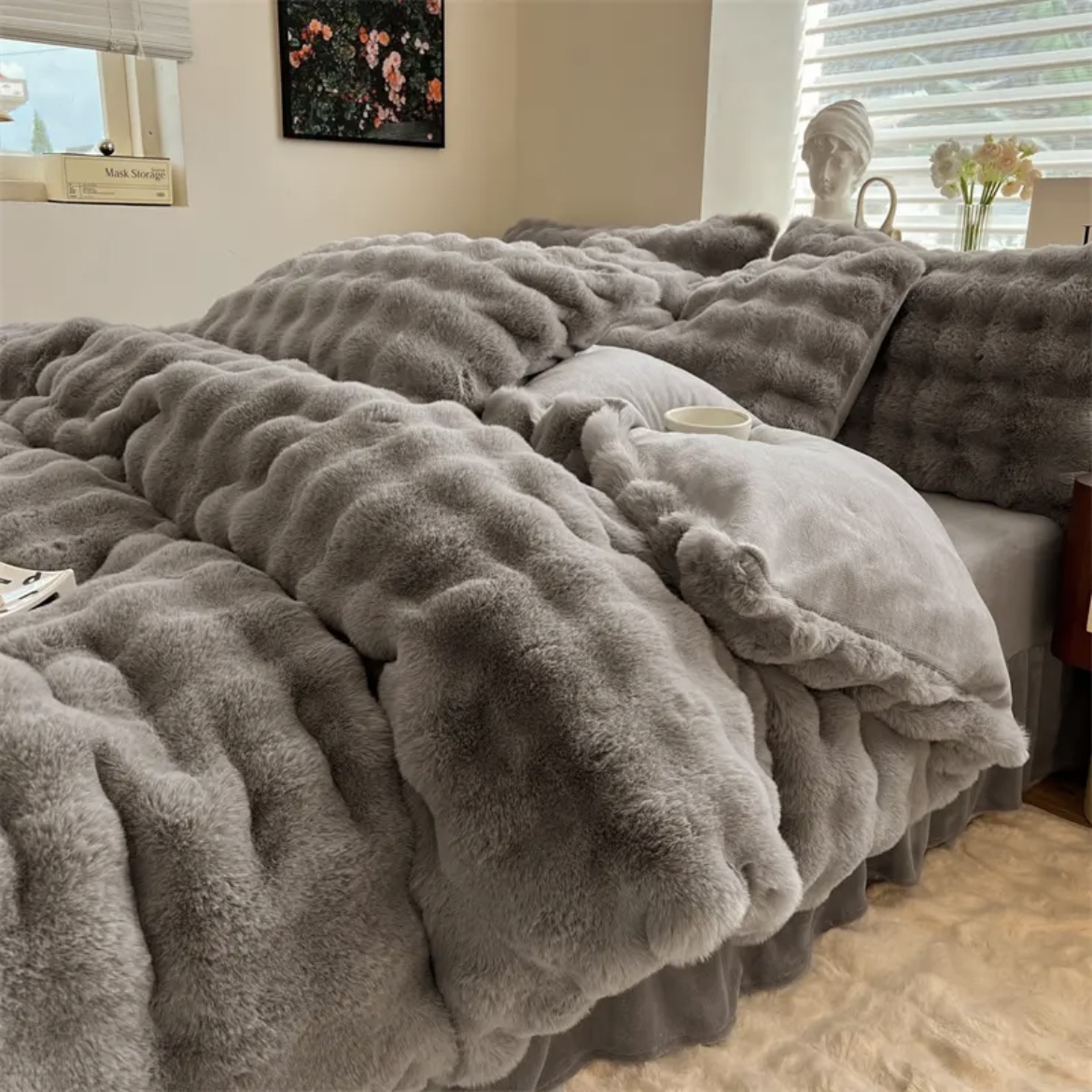 仿兔绒云朵锁温四件套防静电柔软亲肤长毛四件套四件套被套兔兔绒