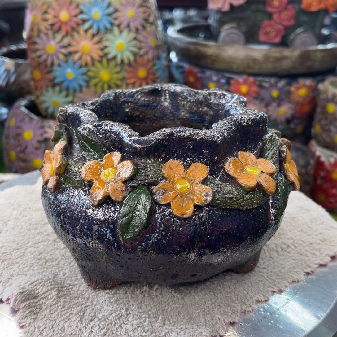 红陶粗砂陶手工花盆