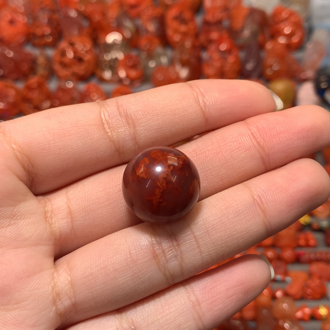 【闪购商品】未镶嵌18mm火焰纹圆珠南红玛瑙