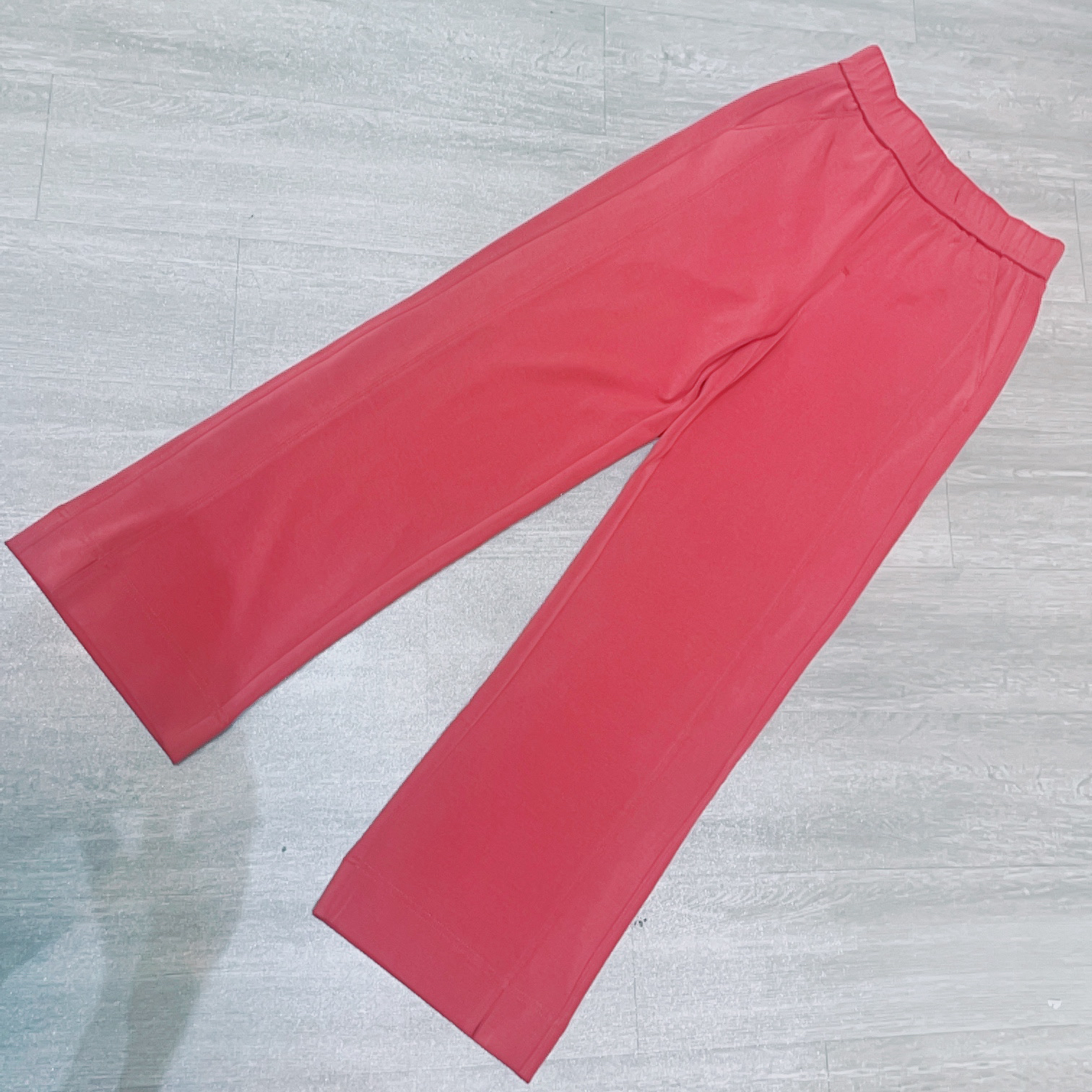 橘红色纹理裤脚开衩休闲长裤-果梓347