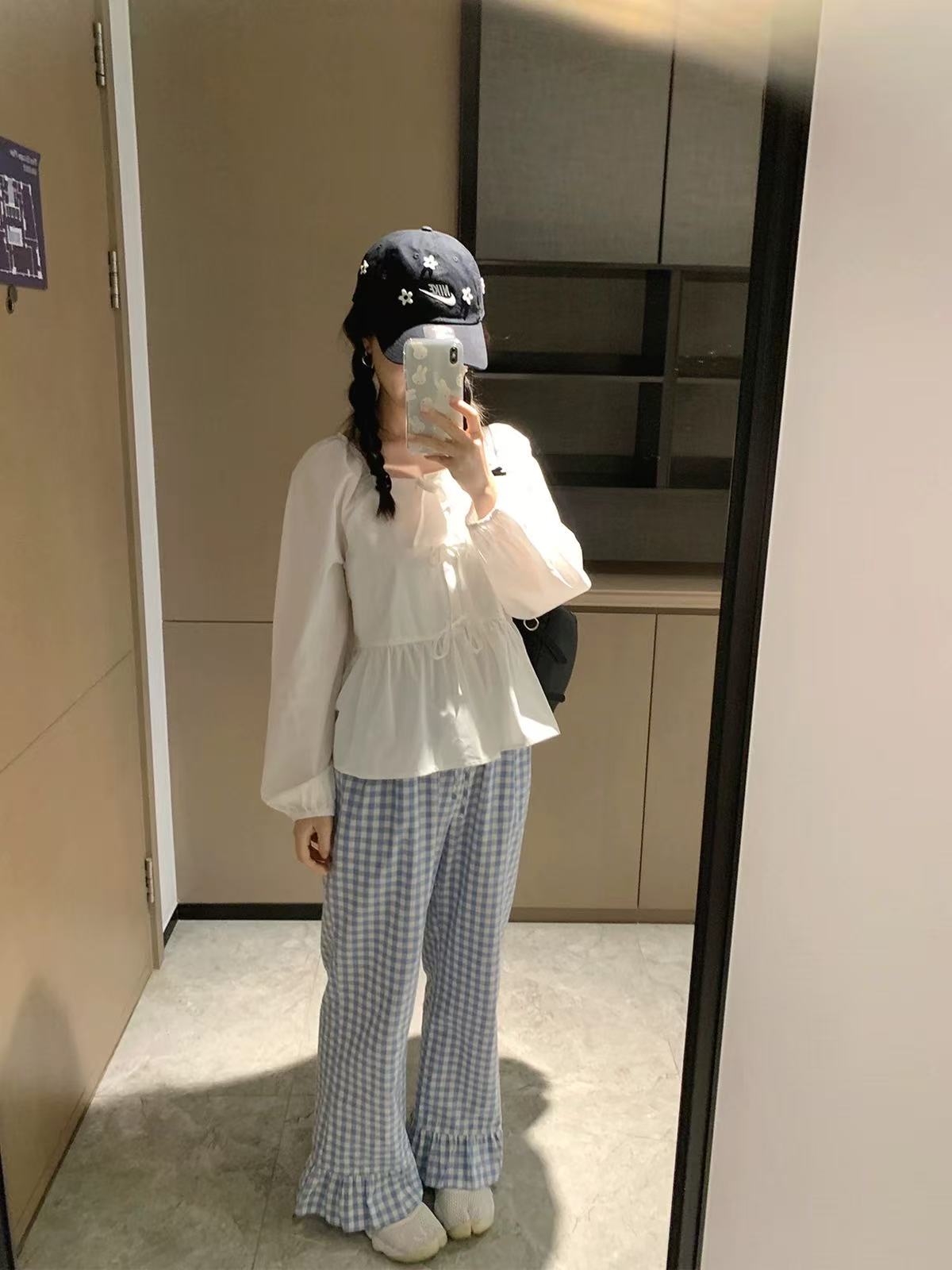 2025秋季新款白色系带蝴蝶结娃娃衫全棉衬衫上衣