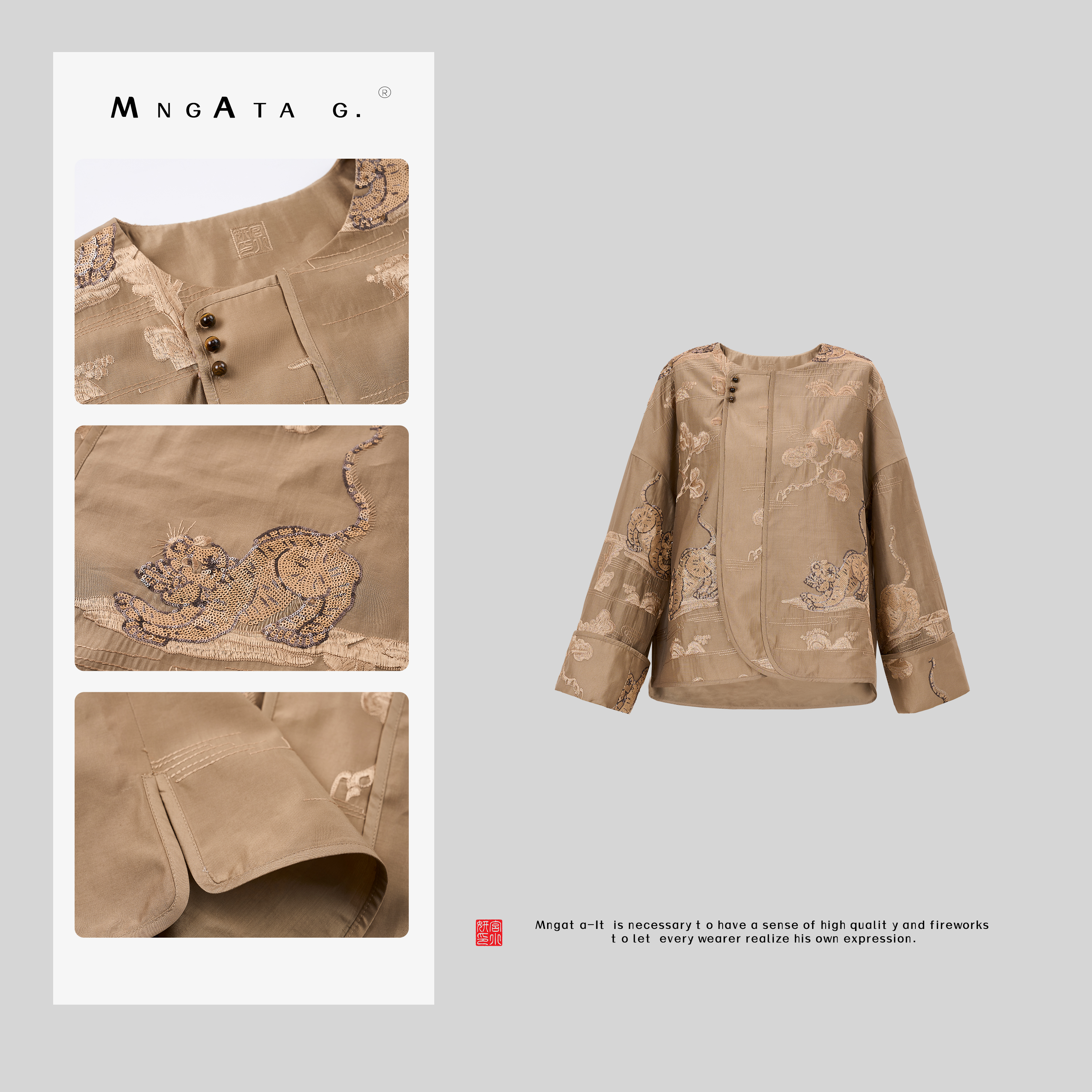 MNGATA G.宫小妍【虎虎生威】25早秋亮片刺绣新中式外套4121608