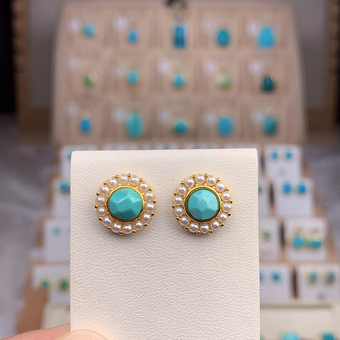 绿松石耳饰银S925镶嵌
