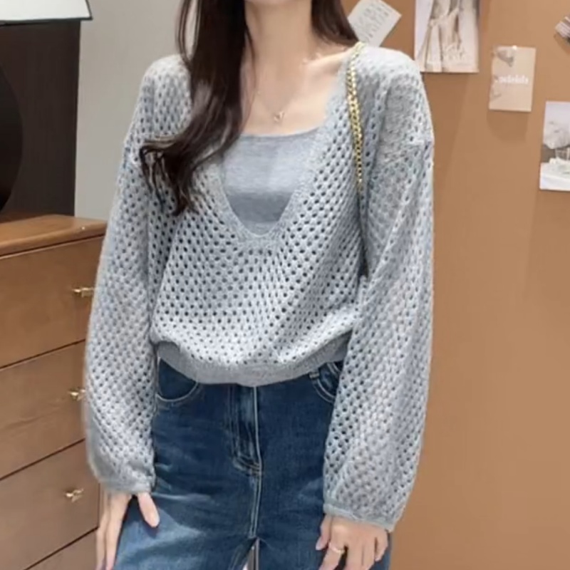 2025新款镂空针织衫罩衫+吊带两件套装上衣LK2506158