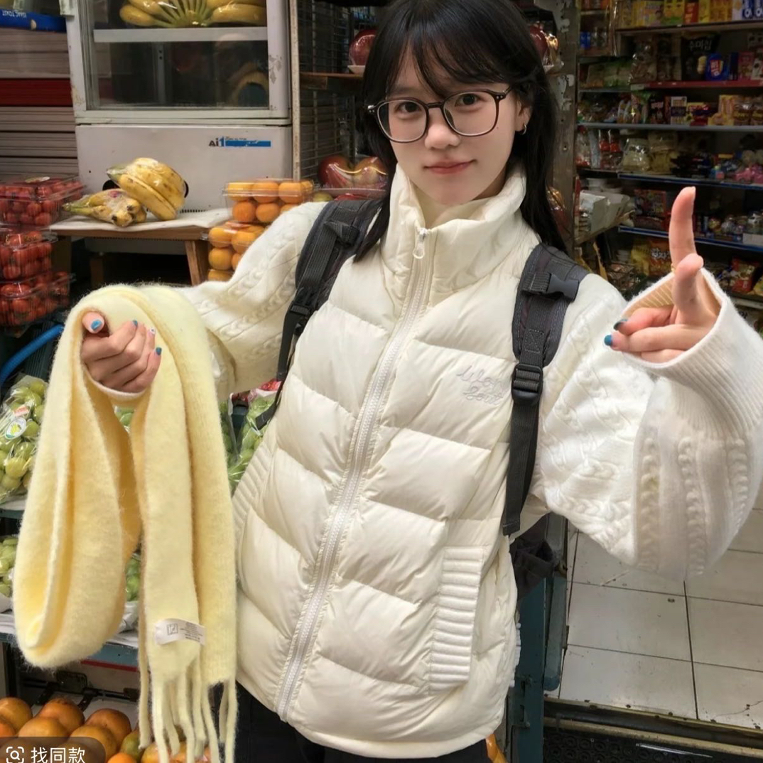 加厚针织袖子拼接立领宽松棉服外套男女冬季保暖设计感