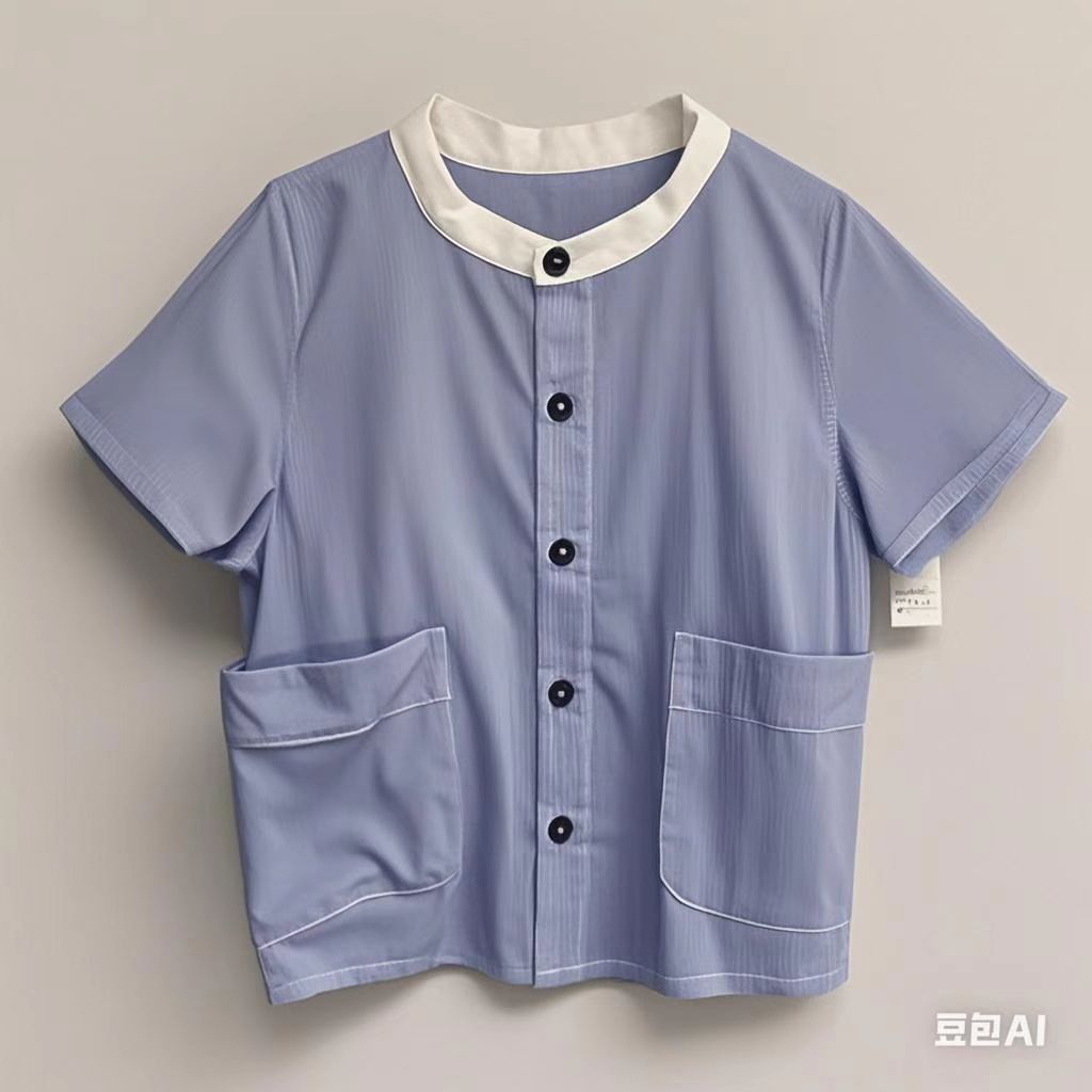 优儿宝贝1121201短袖衬衫时尚气质夏季蓝色舒适条纹全棉洋气百搭