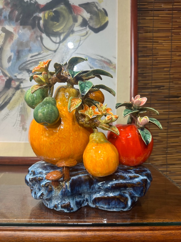 佛山石湾陶艺柚子精品装饰应有尽有天佑平安陶瓷创意陶瓷摆件玄关