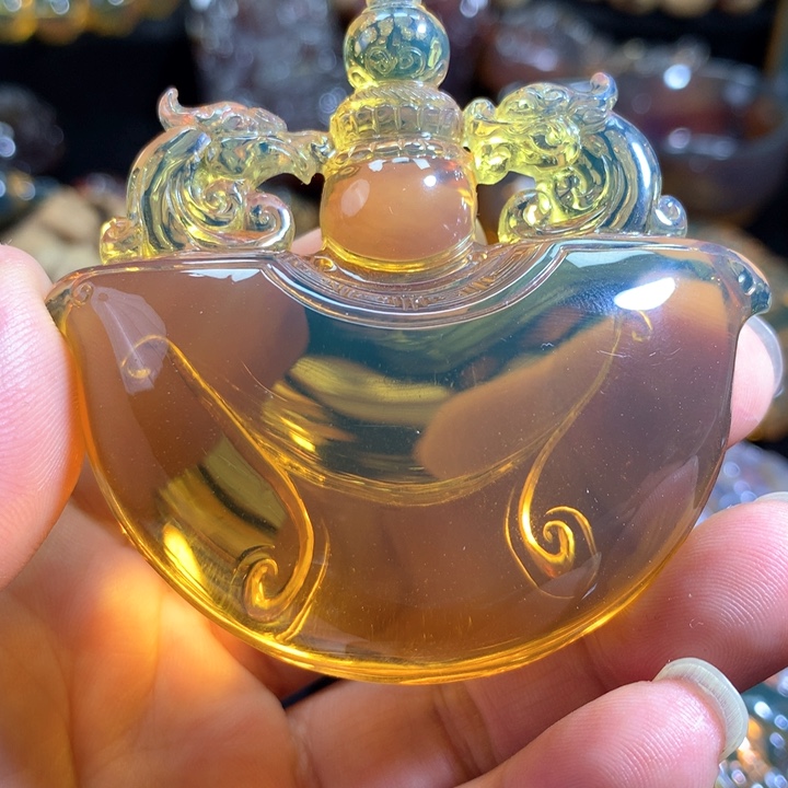 琥珀颈饰未镶嵌蓝珀净水龙凤斩