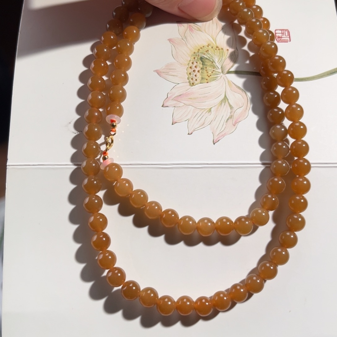 和田玉18K金镶嵌颈饰黄糖6mm1600