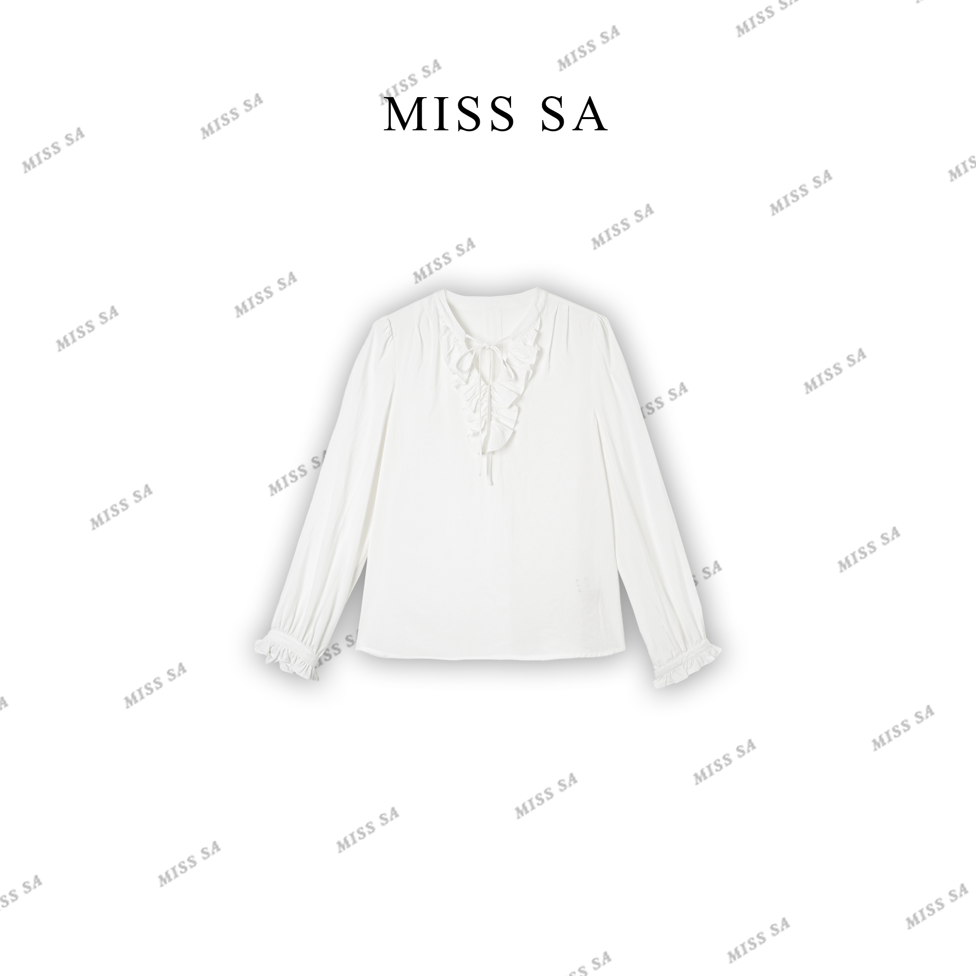 MISS SA 荷叶系带 早秋新款法式高级设计感百搭显瘦衬衣25089227