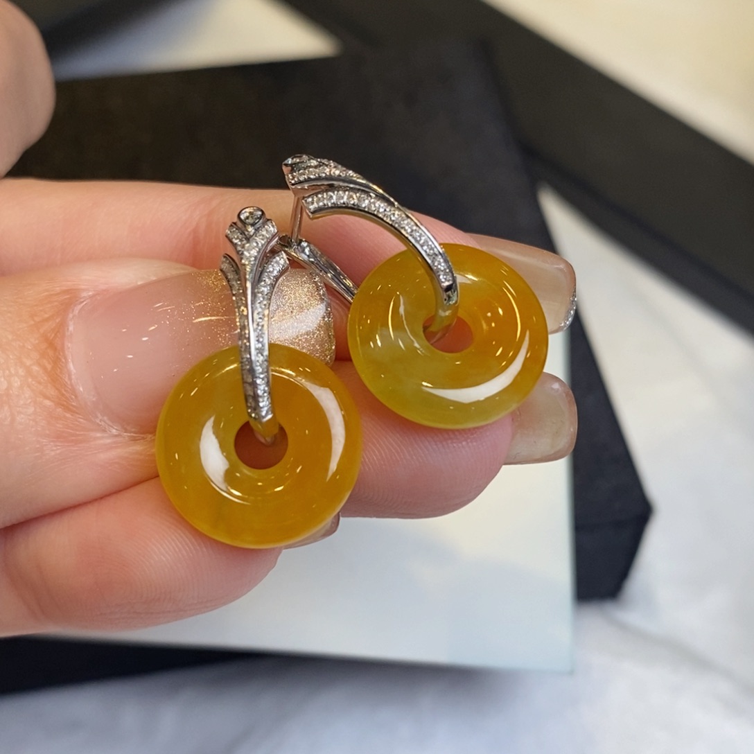 翡翠耳饰18K金镶嵌甜甜圈