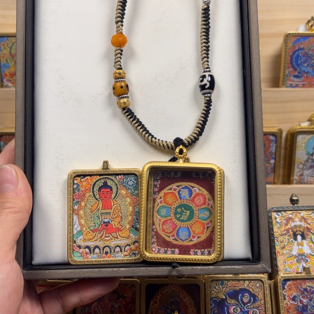 吊坠六字真言阿弥陀佛双面铜壳