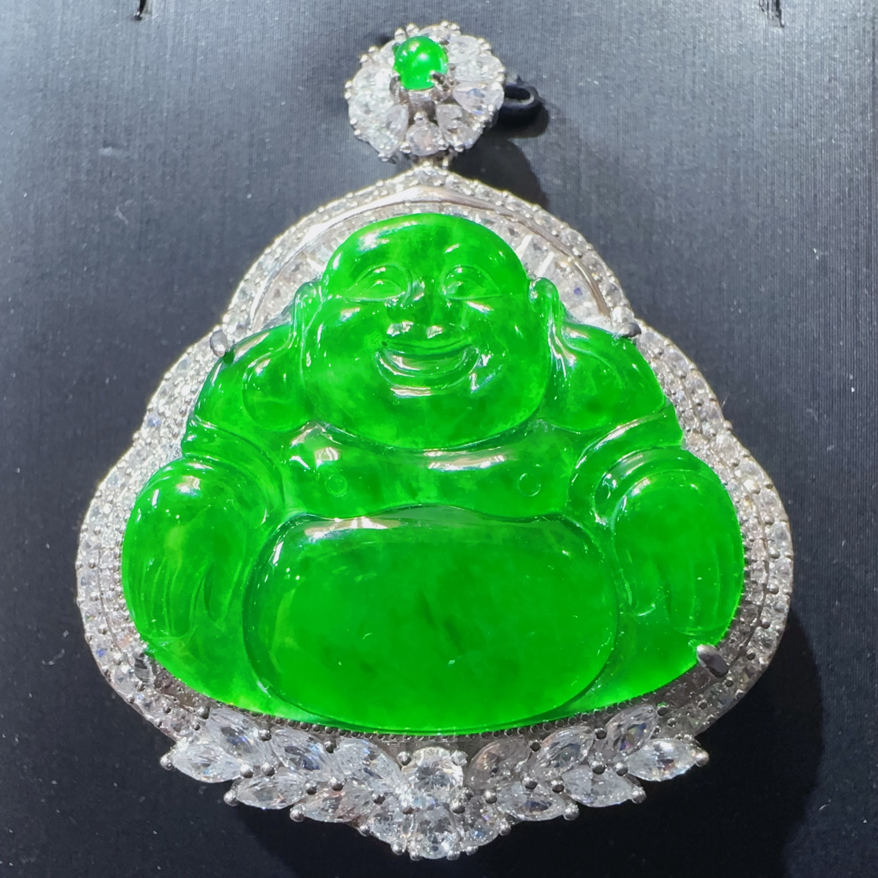 天然A货翡翠国标s925银镶嵌大佛公吊坠0980