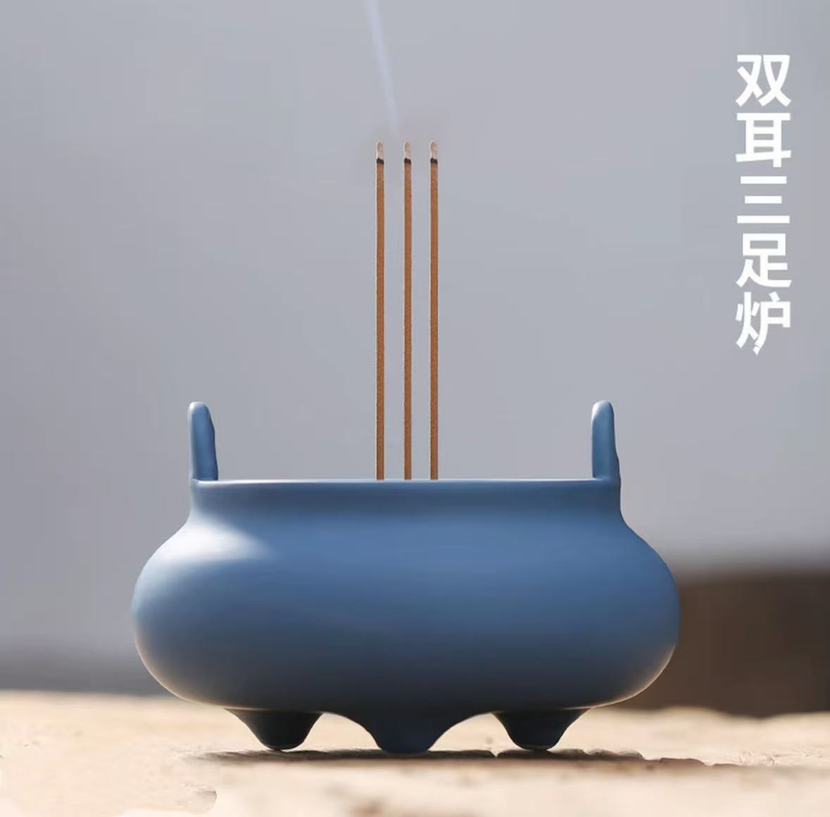 创意三足香炉陶瓷家用室内供奉上香檀香沉香香薰炉双耳烧香线香炉