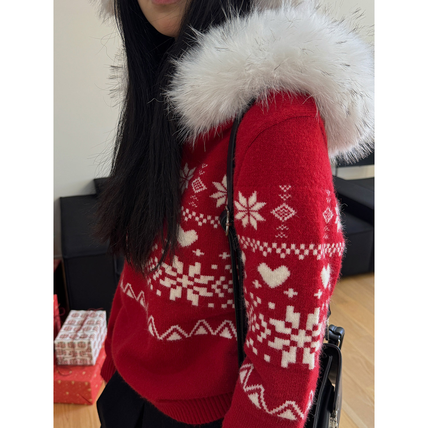 19studio WAYNEPRINCE美式复古毛领连帽毛衣慵懒宽松针织衫上衣