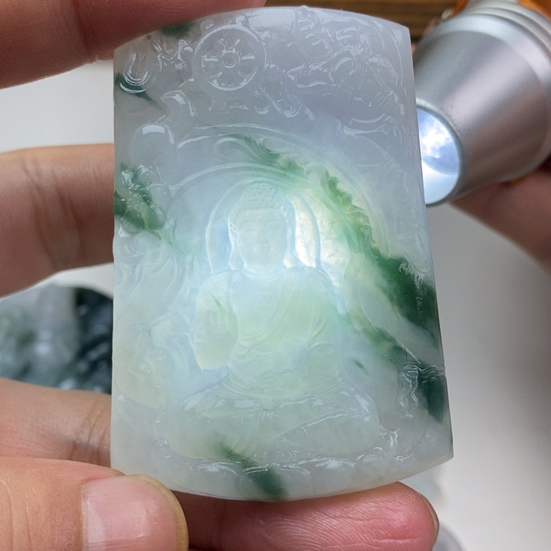 定制翡翠未镶嵌纯天然缅甸翡翠冰飘花佛观天下一念之间