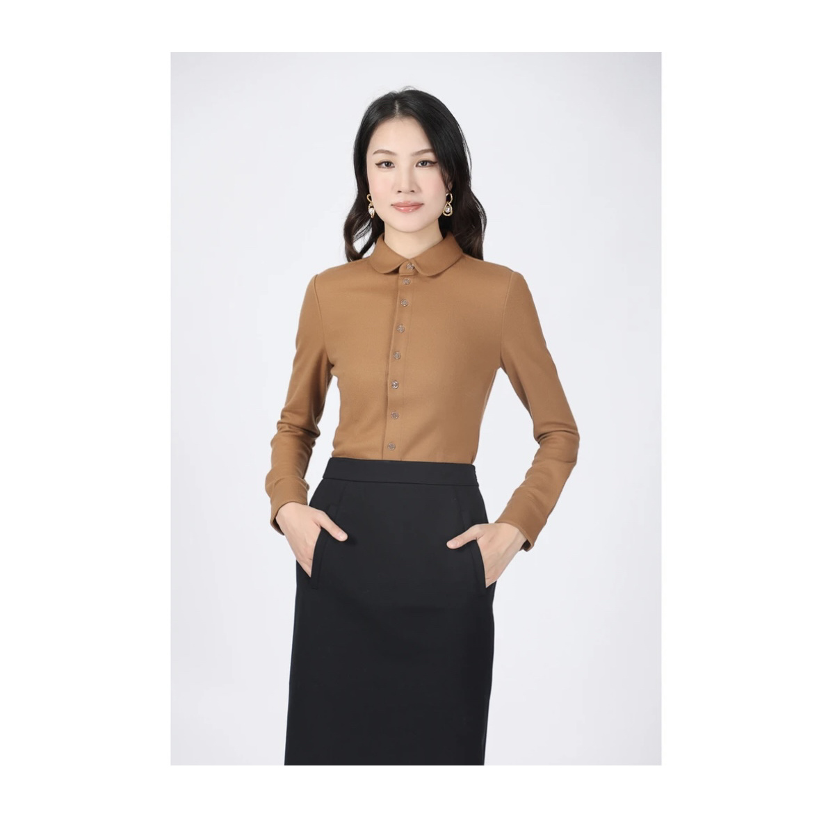 AMASS/阿玛施压缩羊毛经典修身显瘦衬衣5300528商务长袖女衬衫