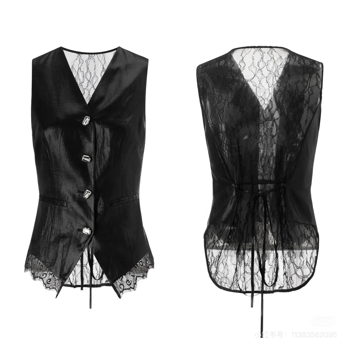 U.T-黑色蕾丝露背小心机外穿小马甲W139